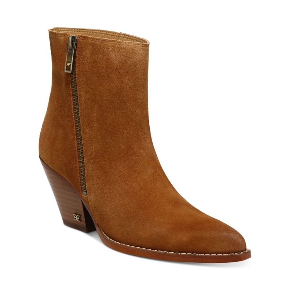 NWT SAM EDELMAN Womens Brown Jane Pointed Toe Stacked Heel Leather Winter 6.5 M